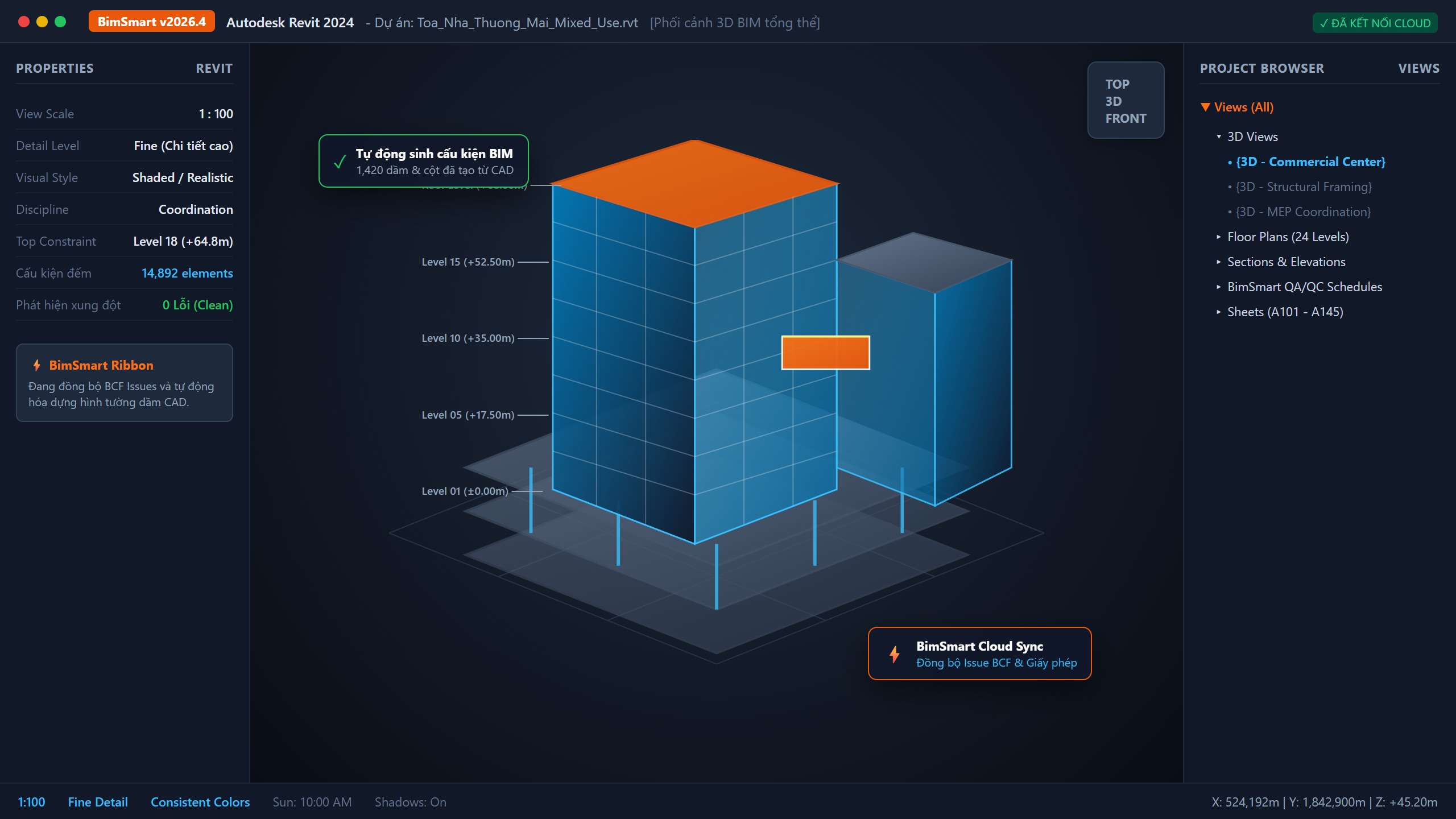 Mô hình 3D BIM công trình và không gian làm việc Revit