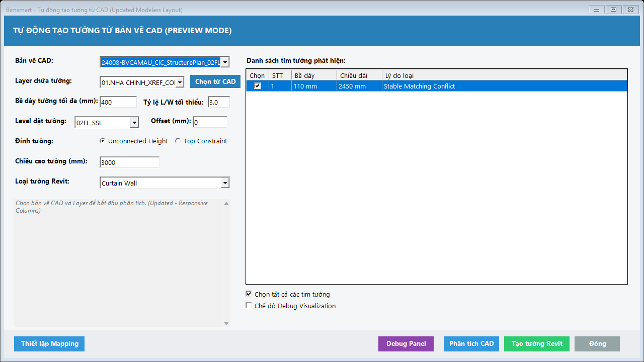 BimSmart Wall Generator Dialog